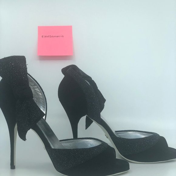 Embellished Black D'orsay pumps with bow - Picture 1 of 5